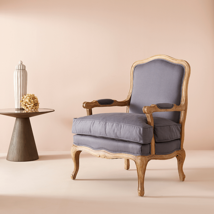 Calicosy - Fauteuil van massief eikenhout LOUIS XV - H97 - Antraciet