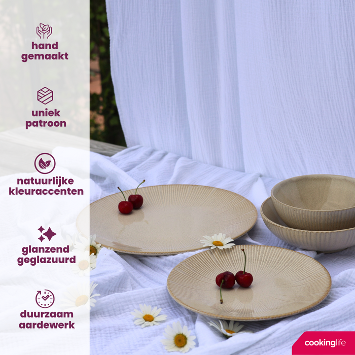 Cookinglife Dinerborden Coastal Lines Ocean Beige ø 27 cm - 6 Stuks