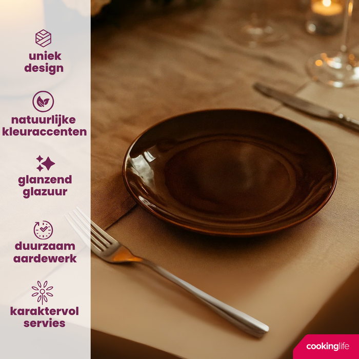 Cookinglife Dinerborden Sabi Bruin ø 26 cm - 6 Stuks