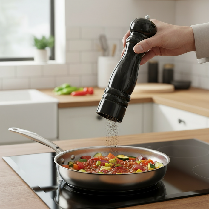 Cookinglife Pepermolen Rocca Zwart Glanzend - RVS Molen - 21.5 cm