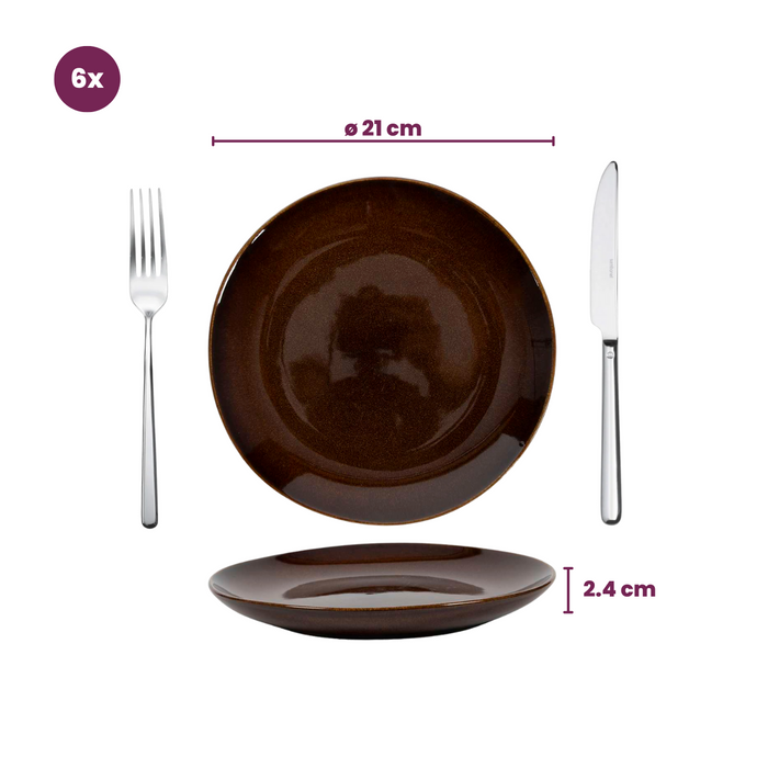 Cookinglife Ontbijtborden | Dessertborden Sabi Bruin ø 21 cm - 6 Stuks