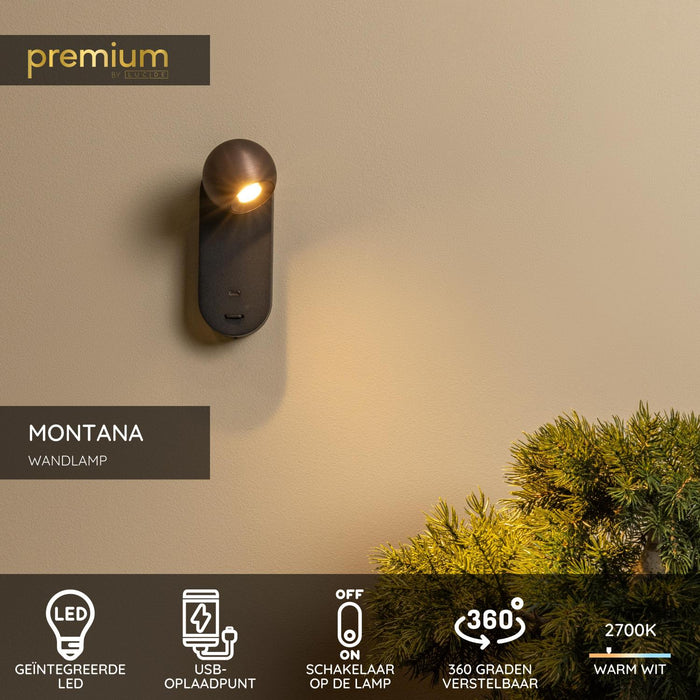 Lucide Premium MONTANA Wandlamp - Koffie