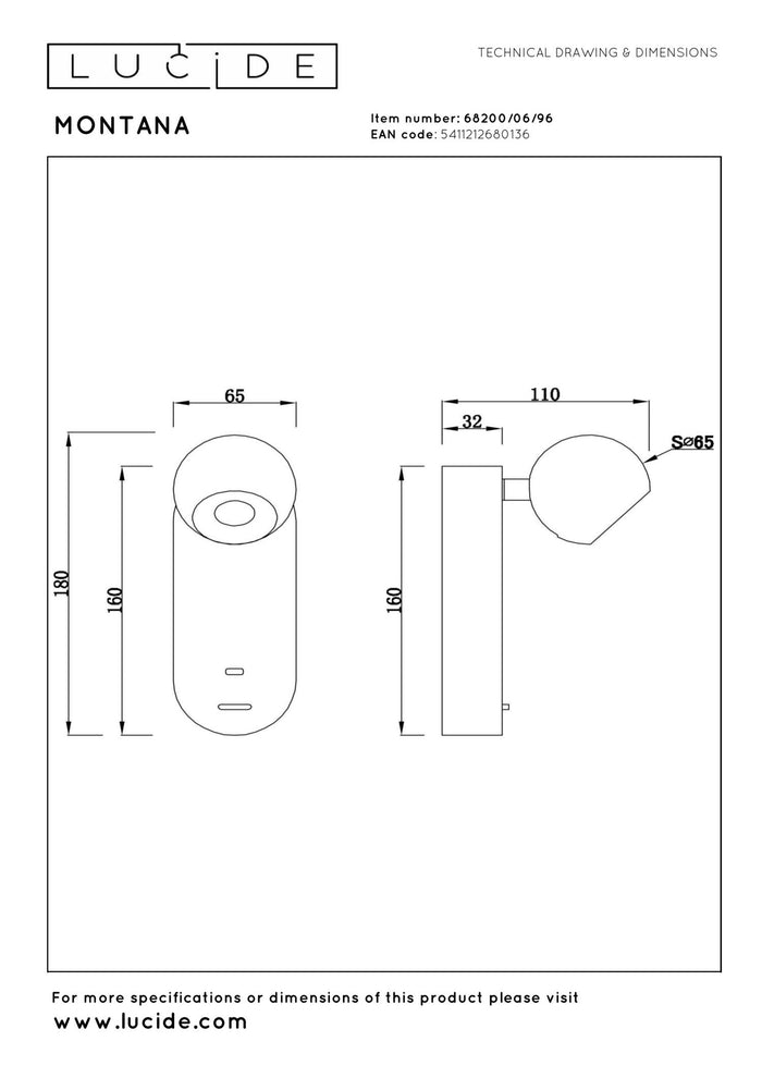 Lucide Premium MONTANA Wandlamp - Koffie