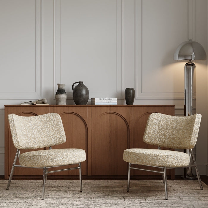 Woonkamerfauteuil in beige structuurstof met patroon