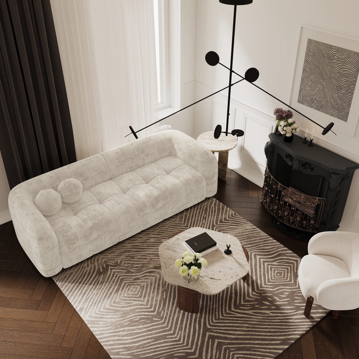 3-zits crèmekleurige fluwelen bank 226cm