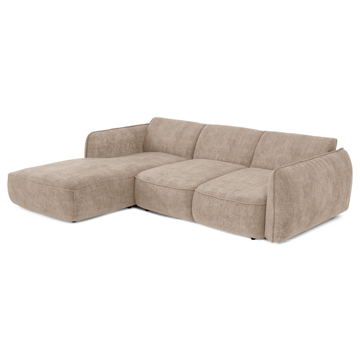 Hoekbank met slaapfunctie links, 4 zitplaatsen, beige geweven fluweel