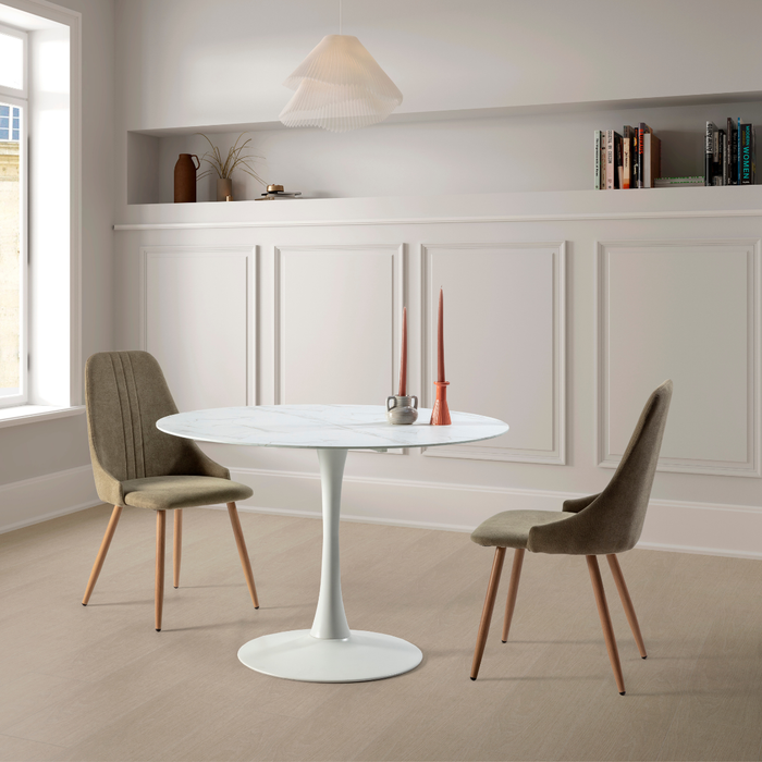 Calicosy - Ronde tafel met glazen blad in marmerlook ADA - H75 cm