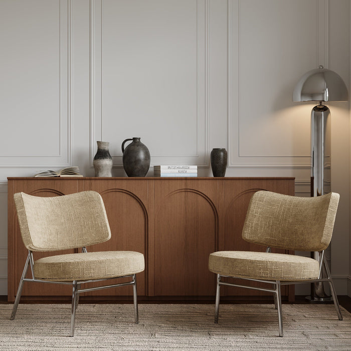 Taupekleurige geweven fluwelen loungestoel