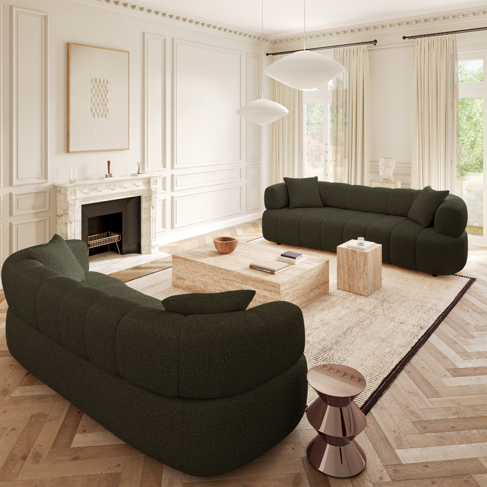 4-zitsbank in kaki bouclette stof