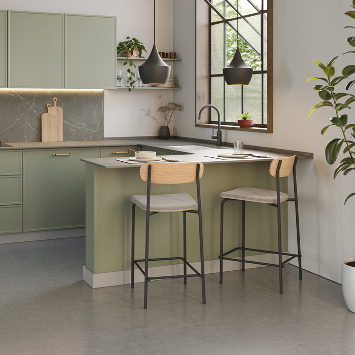 Calicosy - Set 2 barkrukken ADRIANA - H66 cm - Stof & metaal - Taupe