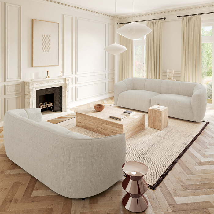 Vierzitsbank in crèmekleurig geweven fluweel