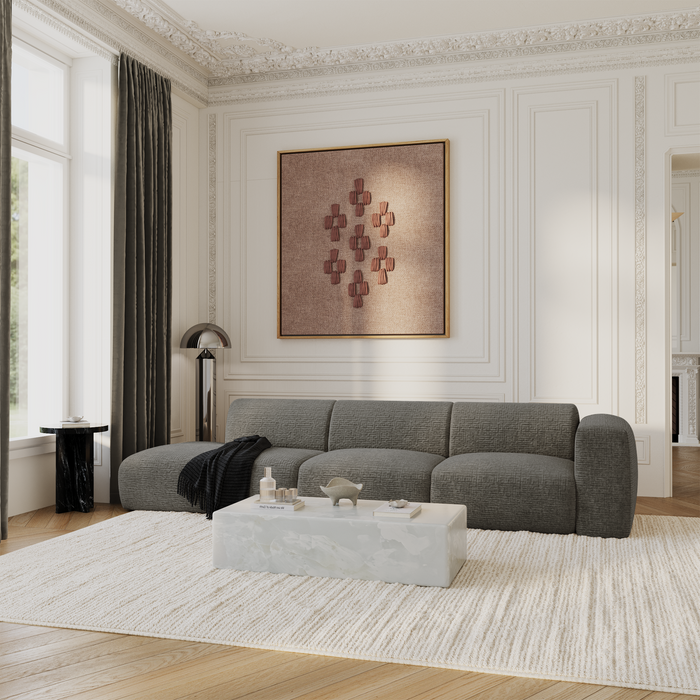 5-zits rechte bank in grijs fluweel met patroon, 310 cm