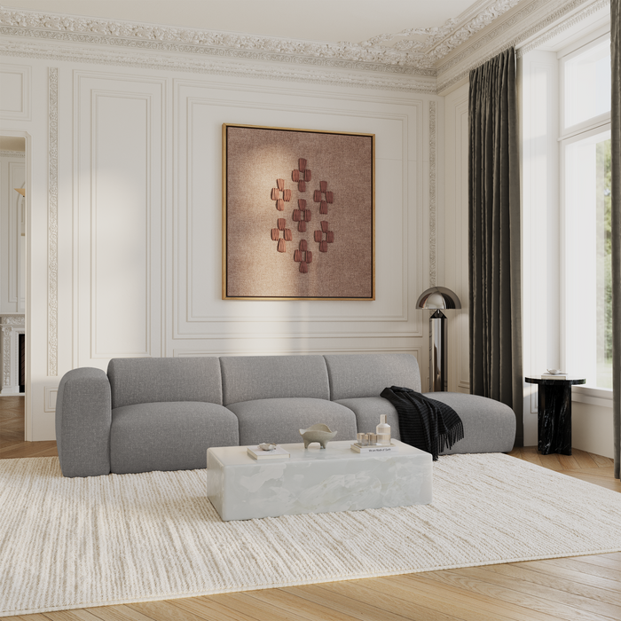 Linker 5-zitsbank in lichtgrijze geweven stof, 310 cm