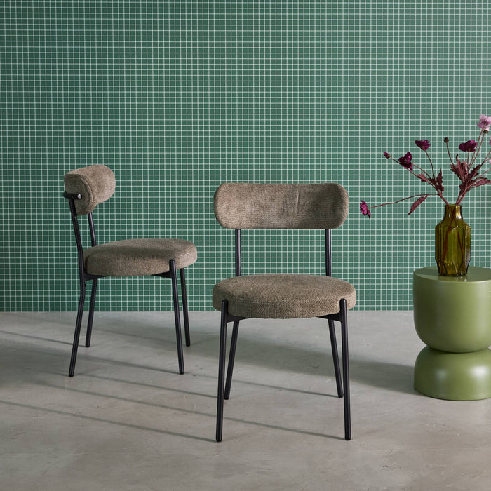 sweeek - Metaal en chenille stof stoel (set van 2)