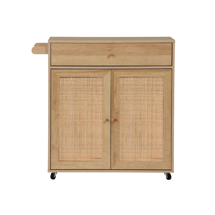 sweeek - Keukentrolley met houten decor en rotan, 1 handgreep, 1 lade,