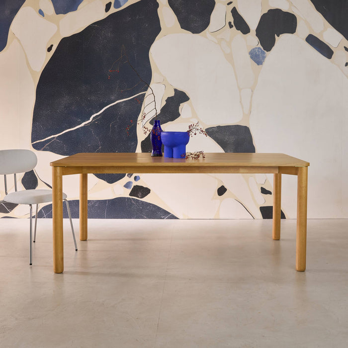 sweeek - Eettafel rubberhout en eikenfineer rechthoekig 6 plaatsen