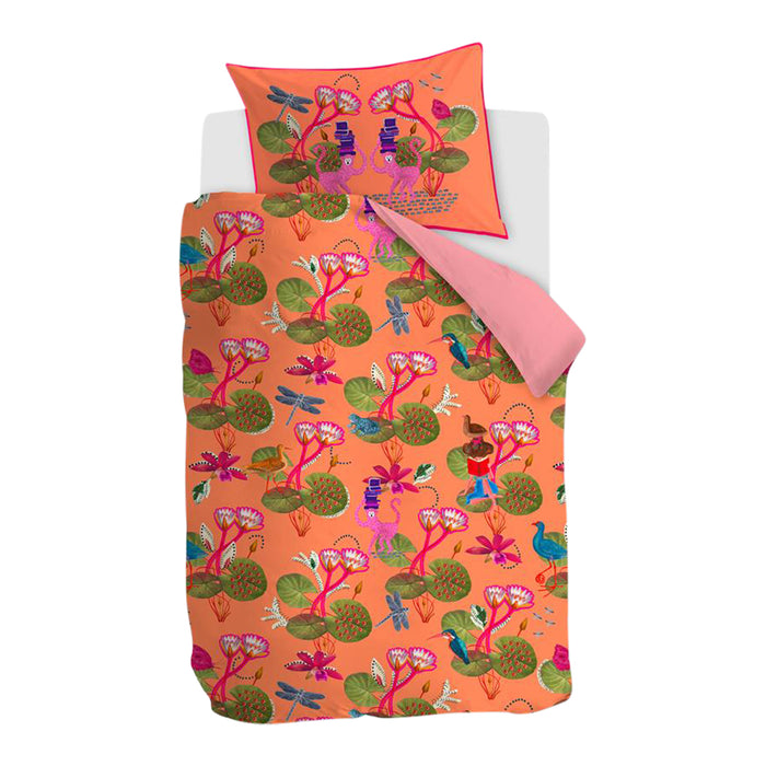 OILILY KIDS Reading Monkey Kinderdekbedovertrek 100 x 135 cm - Oranje