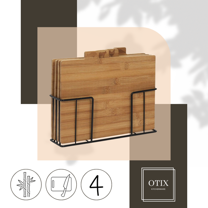 OTIX Snijplankenset set van 3 met Houder Set van 4 Bamboe Houten Sn...