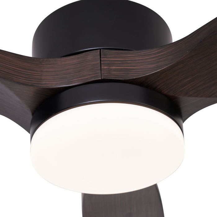 QAZQA Smart plafondventilator zwart met hout print 132cm incl. LED