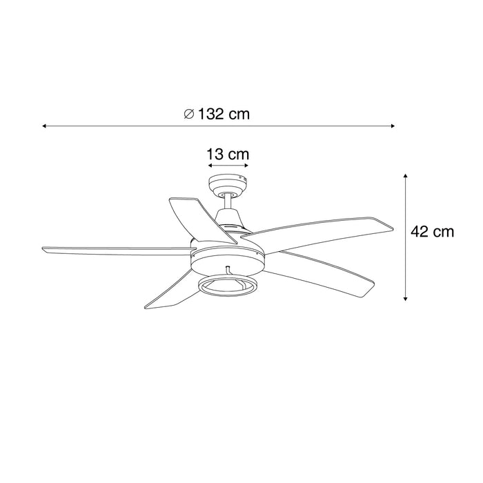 QAZQA Plafondventilator zwart 132cm incl. LED met afstandbediening -