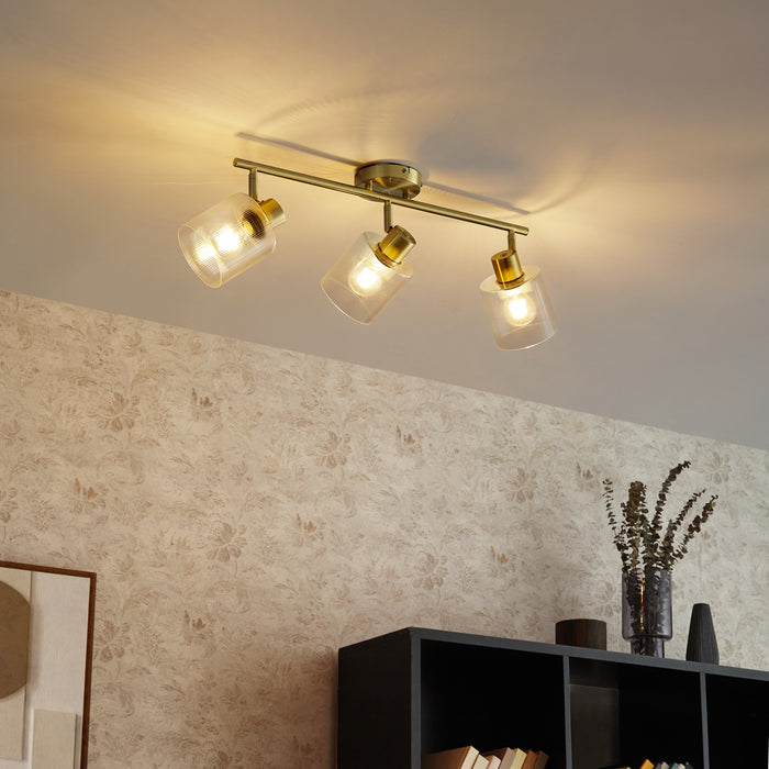 QAZQA Plafondspot goud met glas 3-lichts verstelbaar - Laura