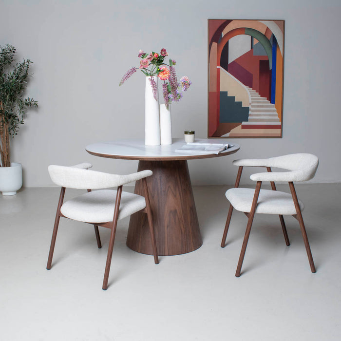 Giga Meubel - Eettafel Wit Keramiek|Walnoot - Ø115x77cm - Alba