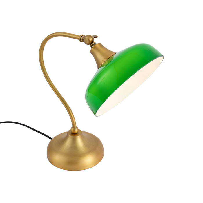 QAZQA Klassieke tafellamp brons met groen opaal glas - Clerk