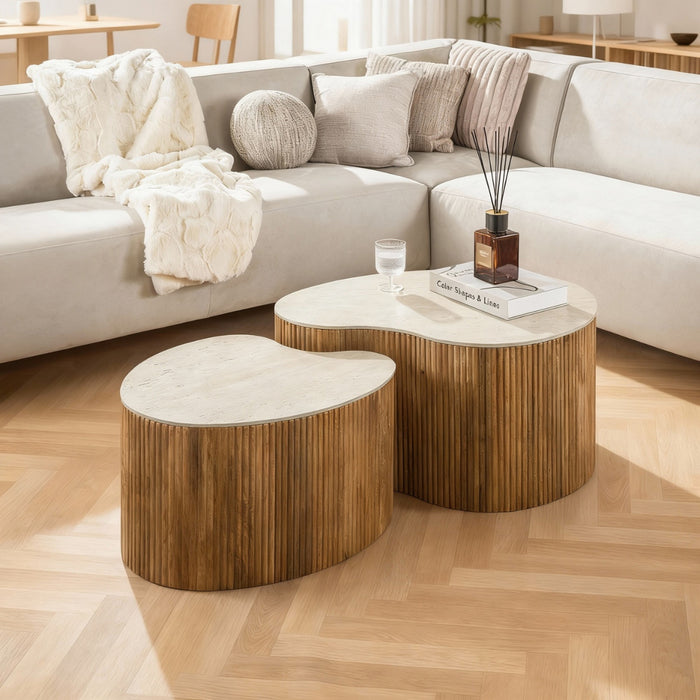 Giga Meubel - Salontafel Niervormig Beige|Hout - Set Van 2 - Nuovo