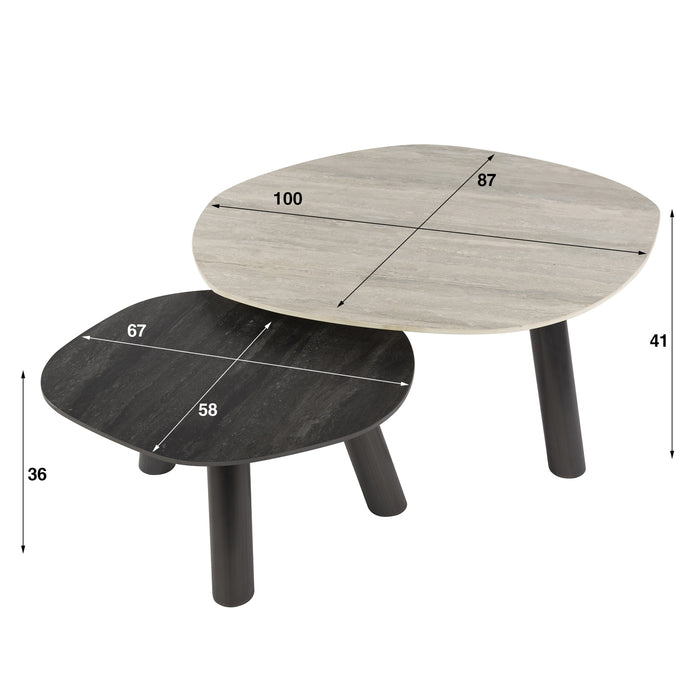 Giga Meubel - Salontafel Zwart|Grijs Travertin - Set Van 2 - Twin