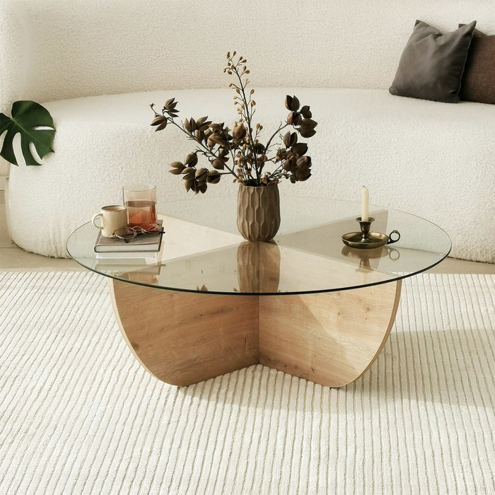 Giga Meubel - Salontafel Rond Glas|Naturel - 90x90x30cm - Lily