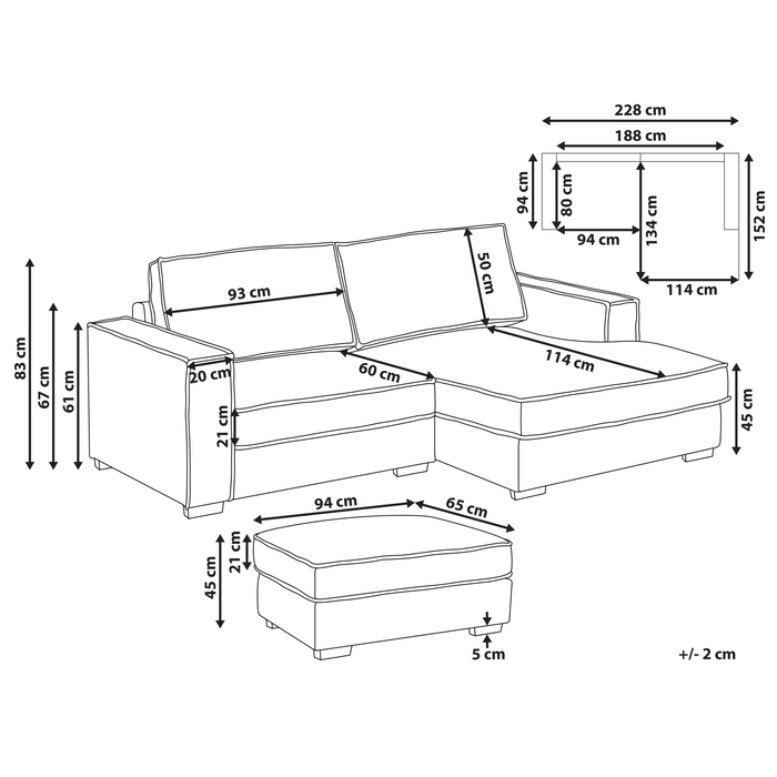 Beliani-KOLDING-Hoekbank met ottomaan-Taupe-Linkszijdig-Polyester