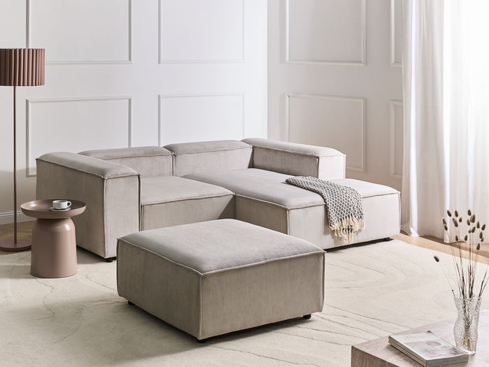 Beliani-ARDAL-Hoekbank met ottomaan-Taupe-Linkszijdig-Corduroy