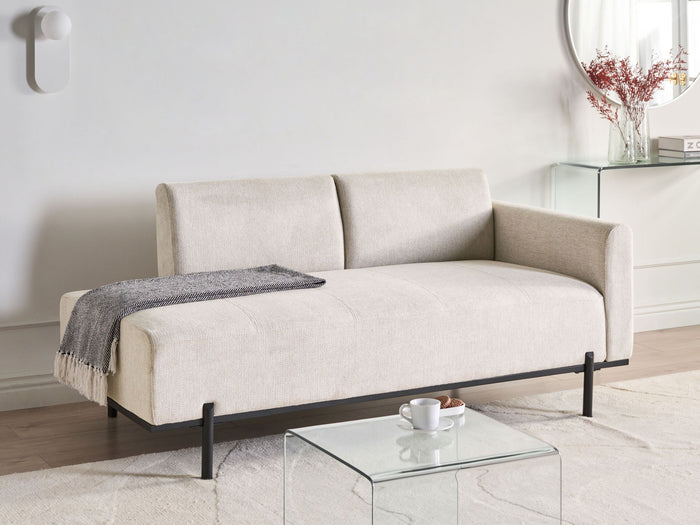 Beliani - SAVASSE - Chaise longue - Lichtbeige - Kunstlinnen