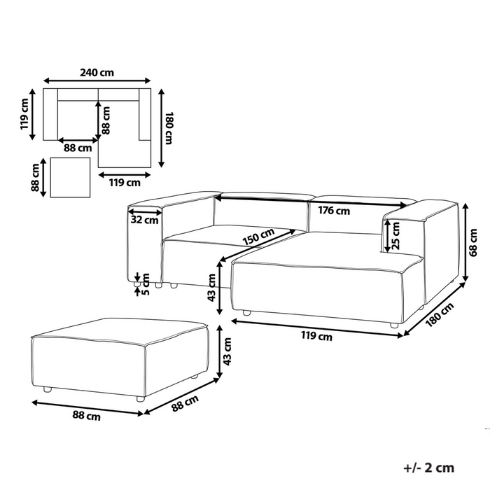 Beliani-ARDAL-Hoekbank met ottomaan-Taupe-Linkszijdig-Corduroy