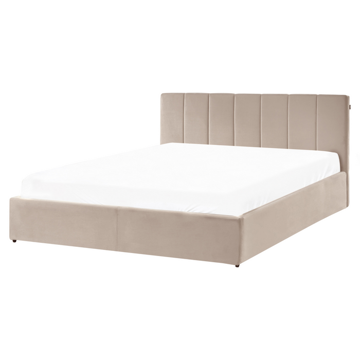 Beliani-DREUX-Bed met opbergruimte-Taupe-160 x 200 cm-Fluweel