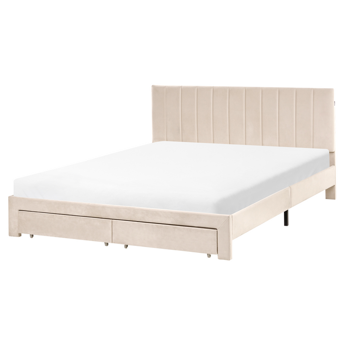 Beliani-LONZAC-Bed met opbergruimte-Beige-160 x 200 cm-Fluweel