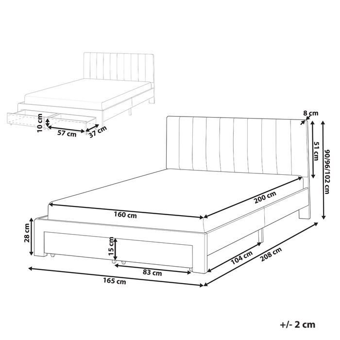 Beliani-LONZAC-Bed met opbergruimte-Beige-160 x 200 cm-Fluweel