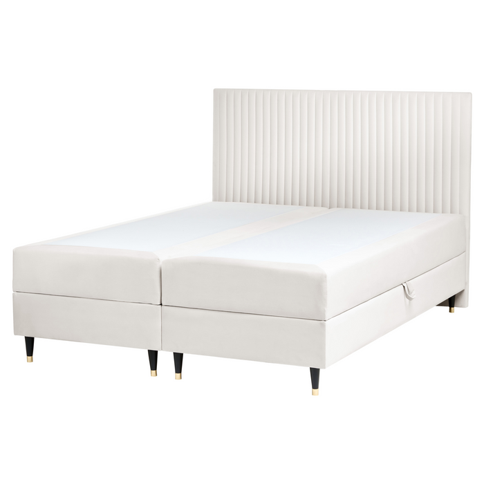 Beliani - DAME - Boxspringbed - Off-white - 160 x 200 cm - Fluweel