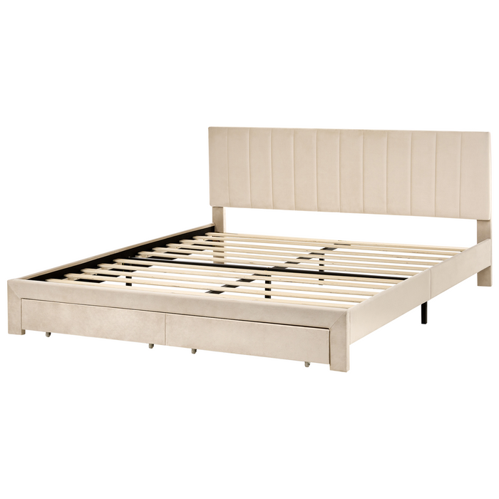 Beliani-LONZAC-Bed met opbergruimte-Beige-180 x 200 cm-Fluweel