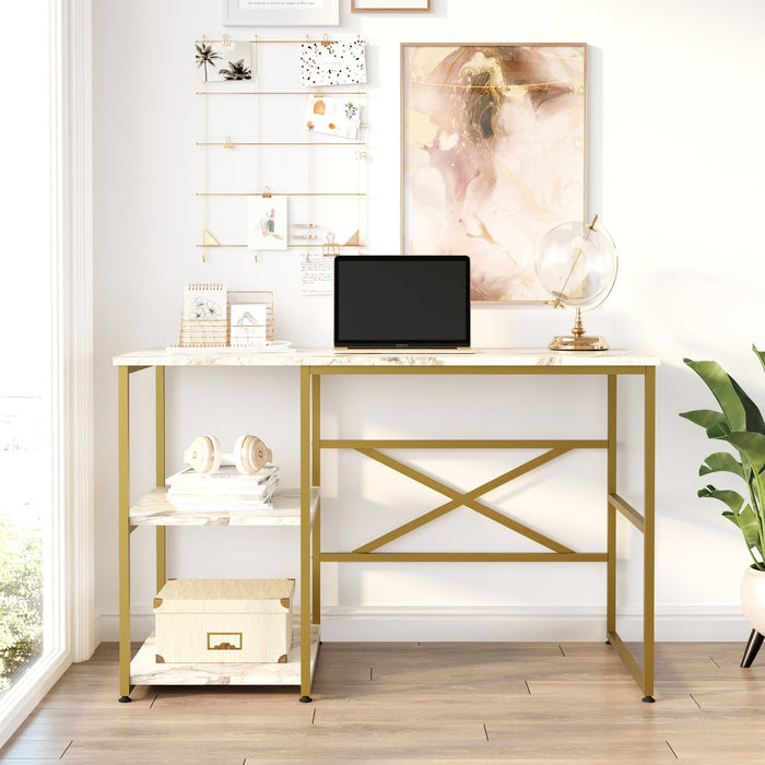 Giga Meubel - Bureau Rechthoek Marmerlook|Goud - 120x60x75cm - Vigaro