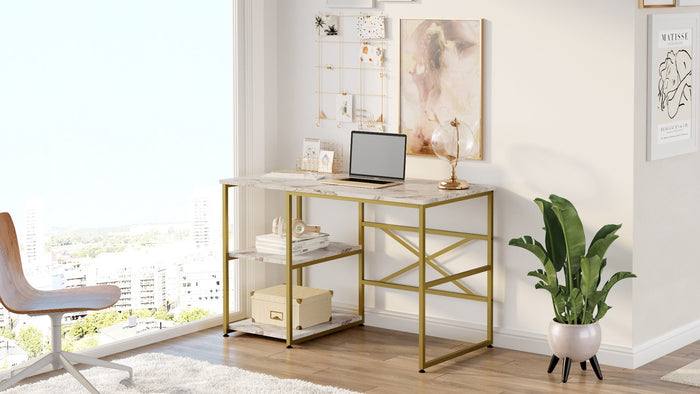 Giga Meubel - Bureau Rechthoek Marmerlook|Goud - 120x60x75cm - Vigaro
