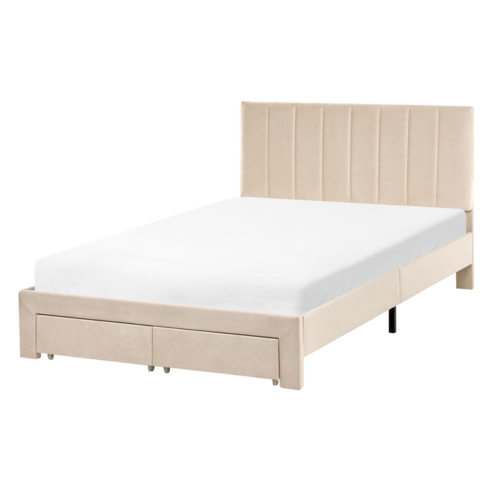 Beliani-LONZAC-Bed met opbergruimte-Beige-120 x 200 cm-Fluweel