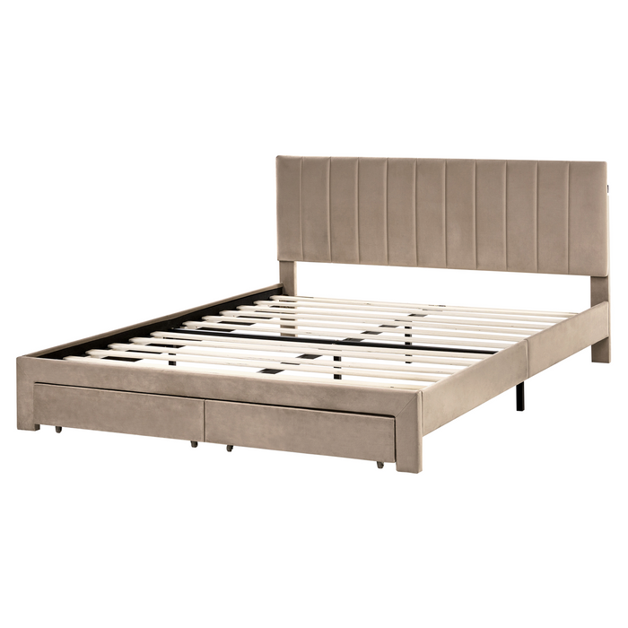 Beliani-LONZAC-Bed met opbergruimte-Taupe-160 x 200 cm-Fluweel
