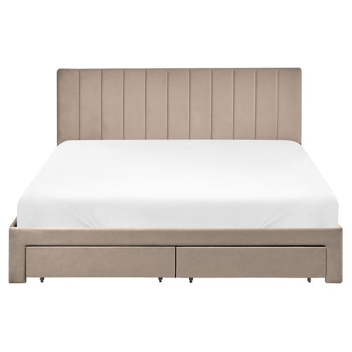 Beliani-LONZAC-Bed met opbergruimte-Taupe-160 x 200 cm-Fluweel