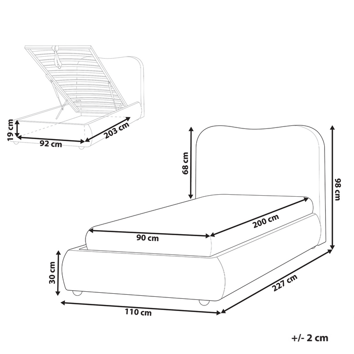 Beliani-BLAGNAC-Bed met opbergruimte-Gebroken wit-90 x 200 cm-Bouclé