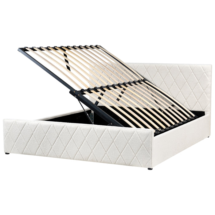 Beliani-ROCHEFORT-Bed opbergruimte-Gebroken wit-180 x 200 cm-Bouclé