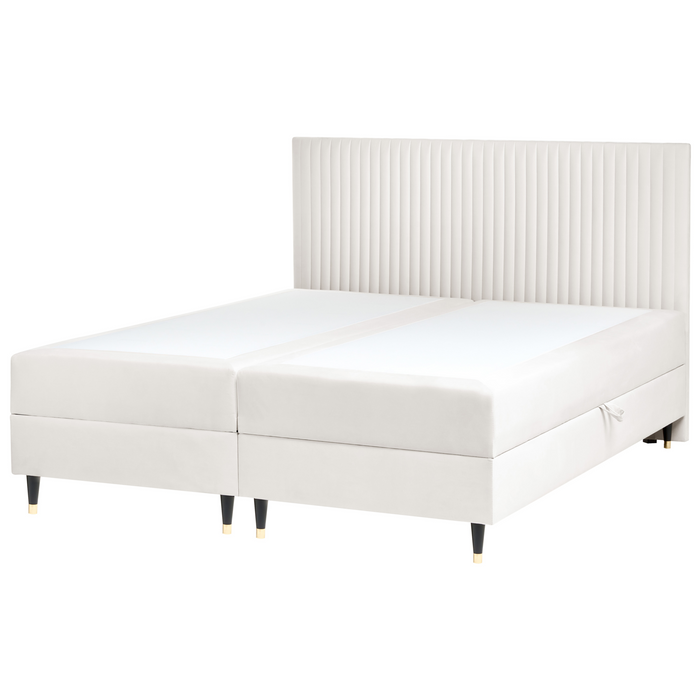 Beliani - DAME - Boxspringbed - Off-white - 180 x 200 cm - Fluweel