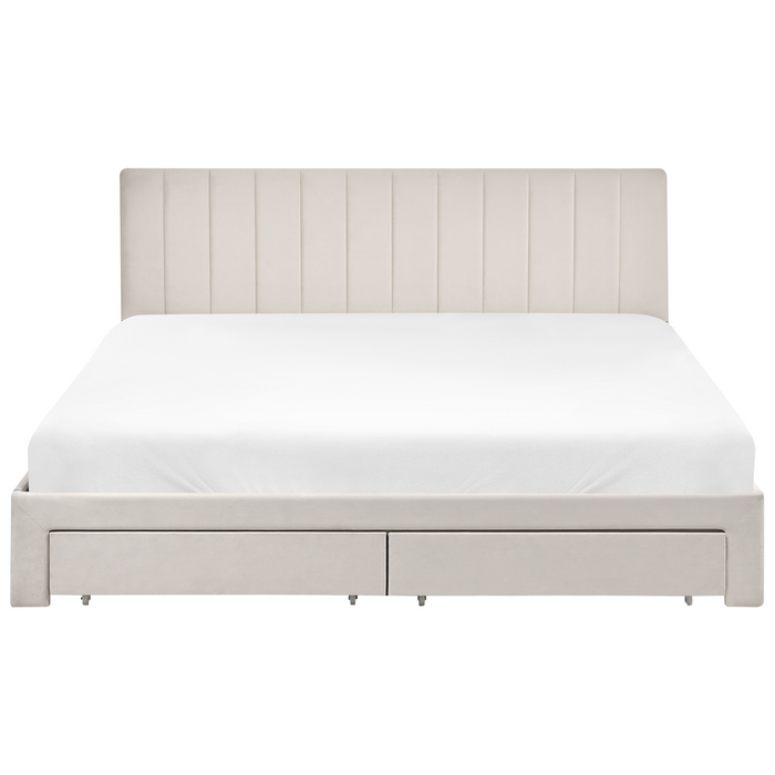Beliani-LONZAC-Bed met opbergruimte-Gebroken wit-180 x 200 cm-Fluweel