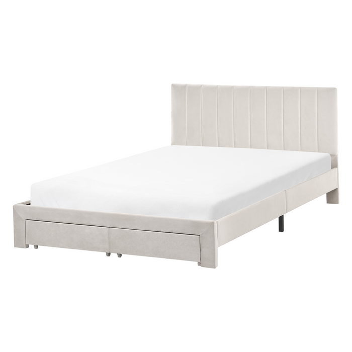 Beliani-LONZAC-Bed met opbergruimte-Gebroken wit-140 x 200 cm-Fluweel