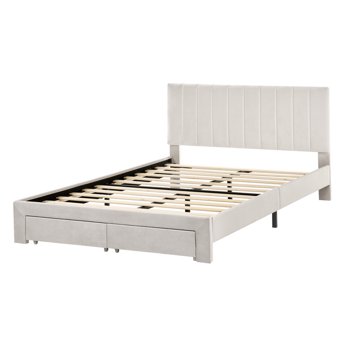 Beliani-LONZAC-Bed met opbergruimte-Gebroken wit-140 x 200 cm-Fluweel